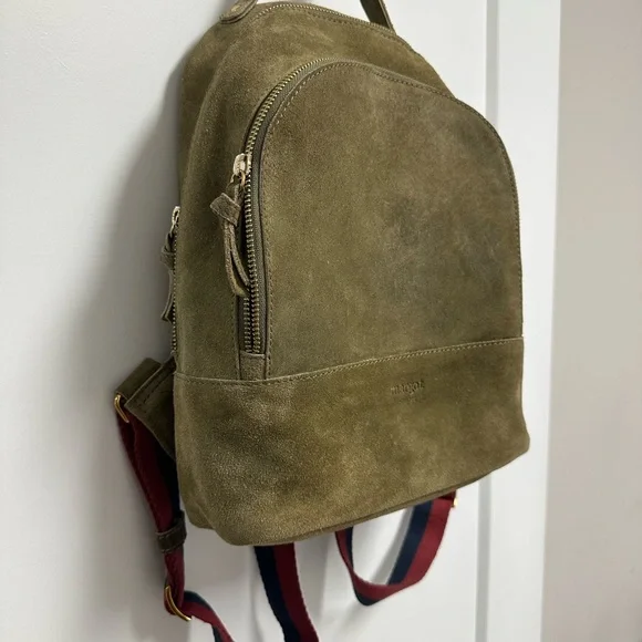 Margot Olive Green Suede Leather Backback - Picture 2 of 6